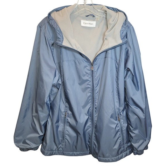 Calvin Klein Fleece Lined Hooded Full Zip Windbreaker Jacket Sz XL Gray Blue - Picture 6 of 16